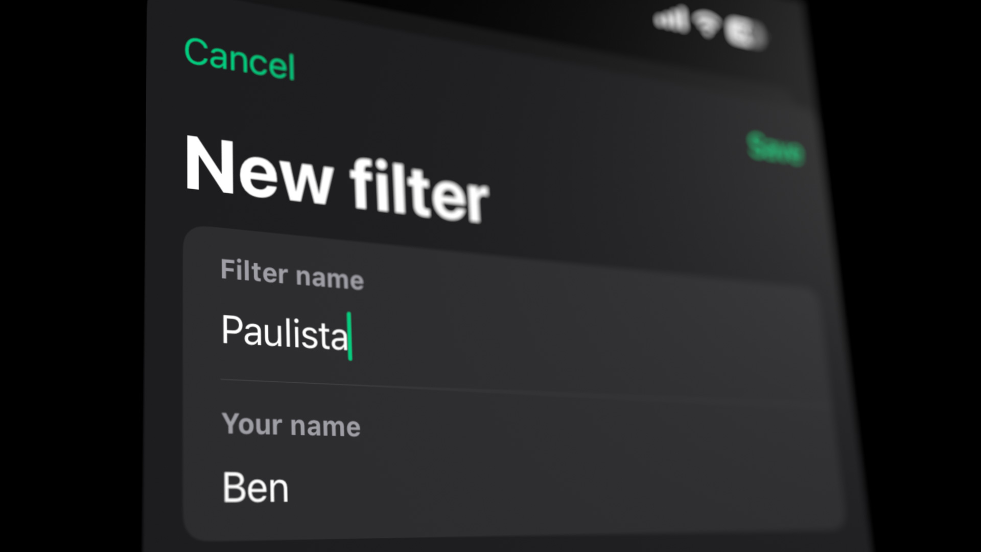 A screenshot showing a user saving a new Filter